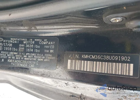 2008 Hyundai Accent Gs z USA, uszkodzony, nr VIN KMHCM36C38U091902